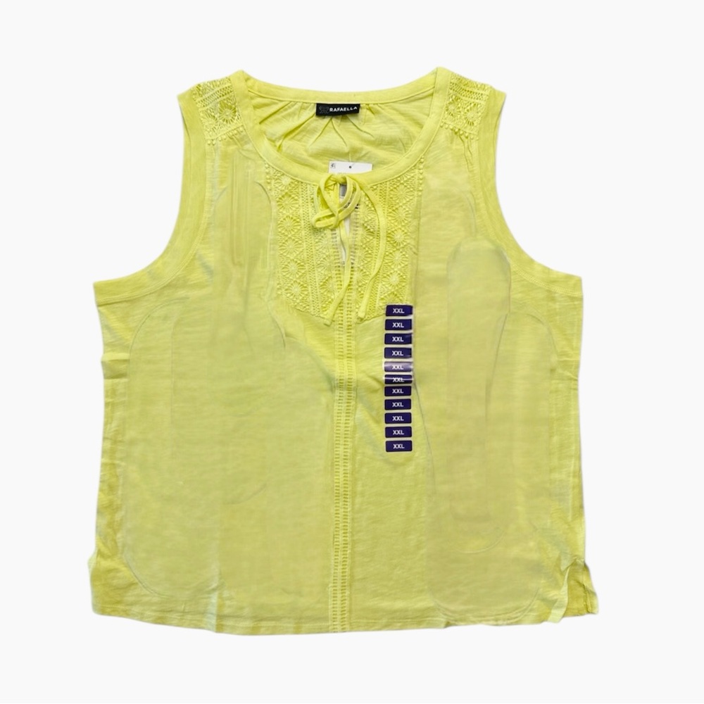 Rafaella Lace-Trim Tie-Neck Tank Top - Lemon